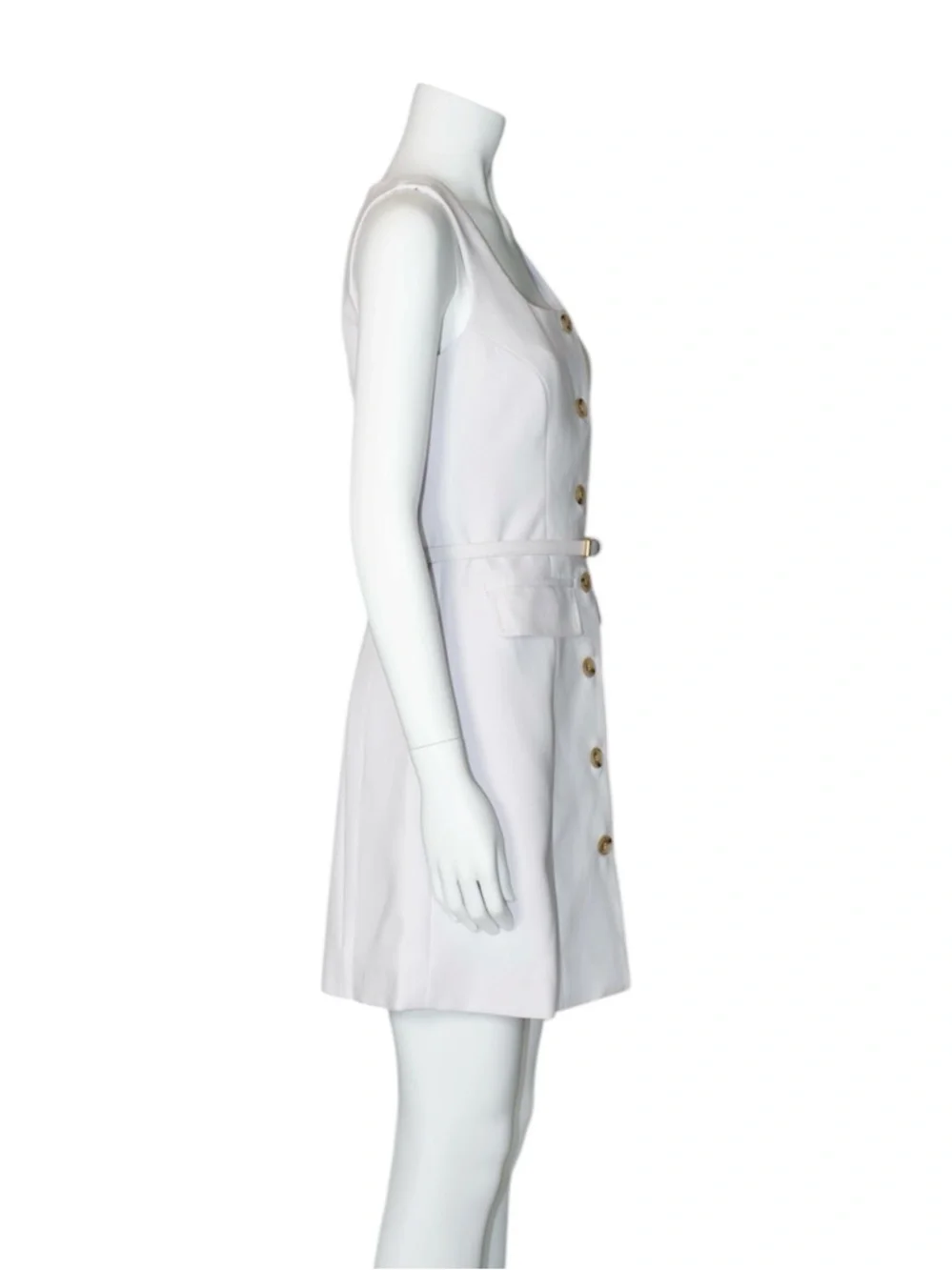 Saks Fifth Avenue Sleeveless Button-Front Off White Dress with Belt Size X-Small - Picture 8 of 14